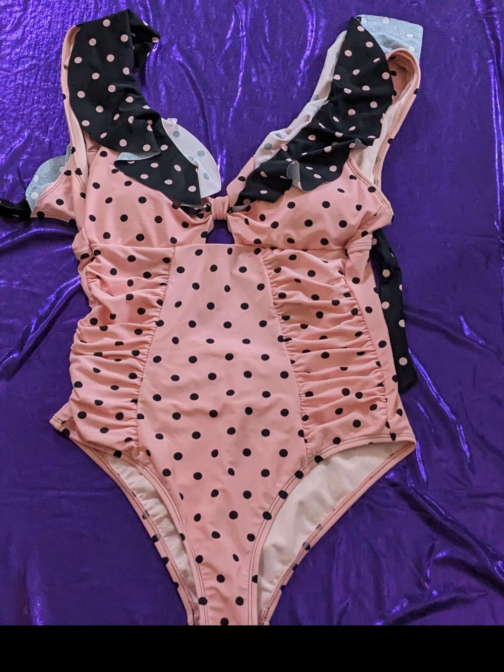 Betsey Johnson Pink and Black Polka Dot One-Piece Swimsuit
